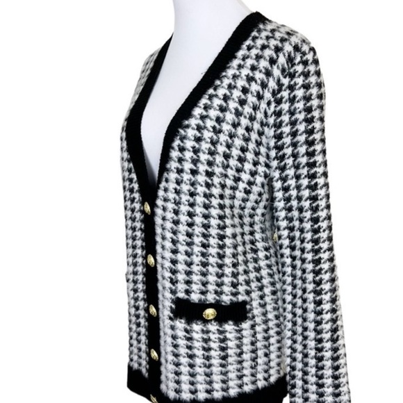 TAHARI | Eyelash Houndstooth Sweater X-Large Black White - Picture 3 of 9